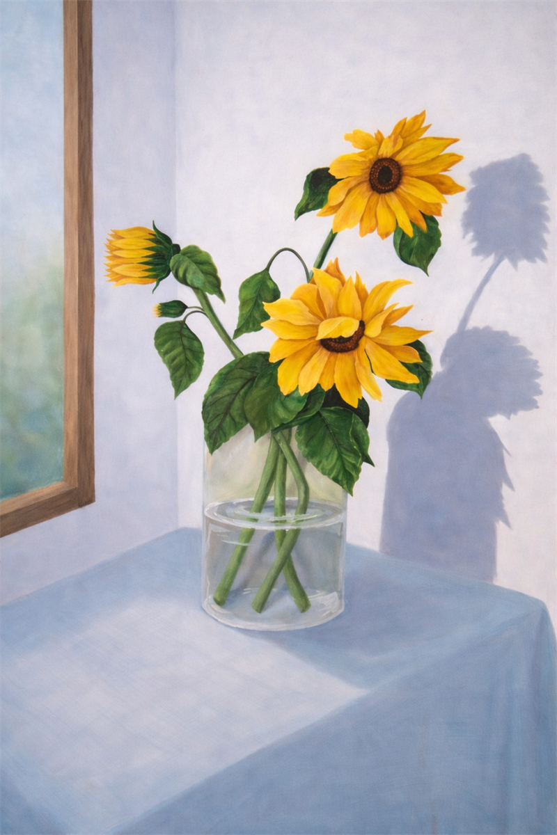 Composição com Girassóis e Luz Natural