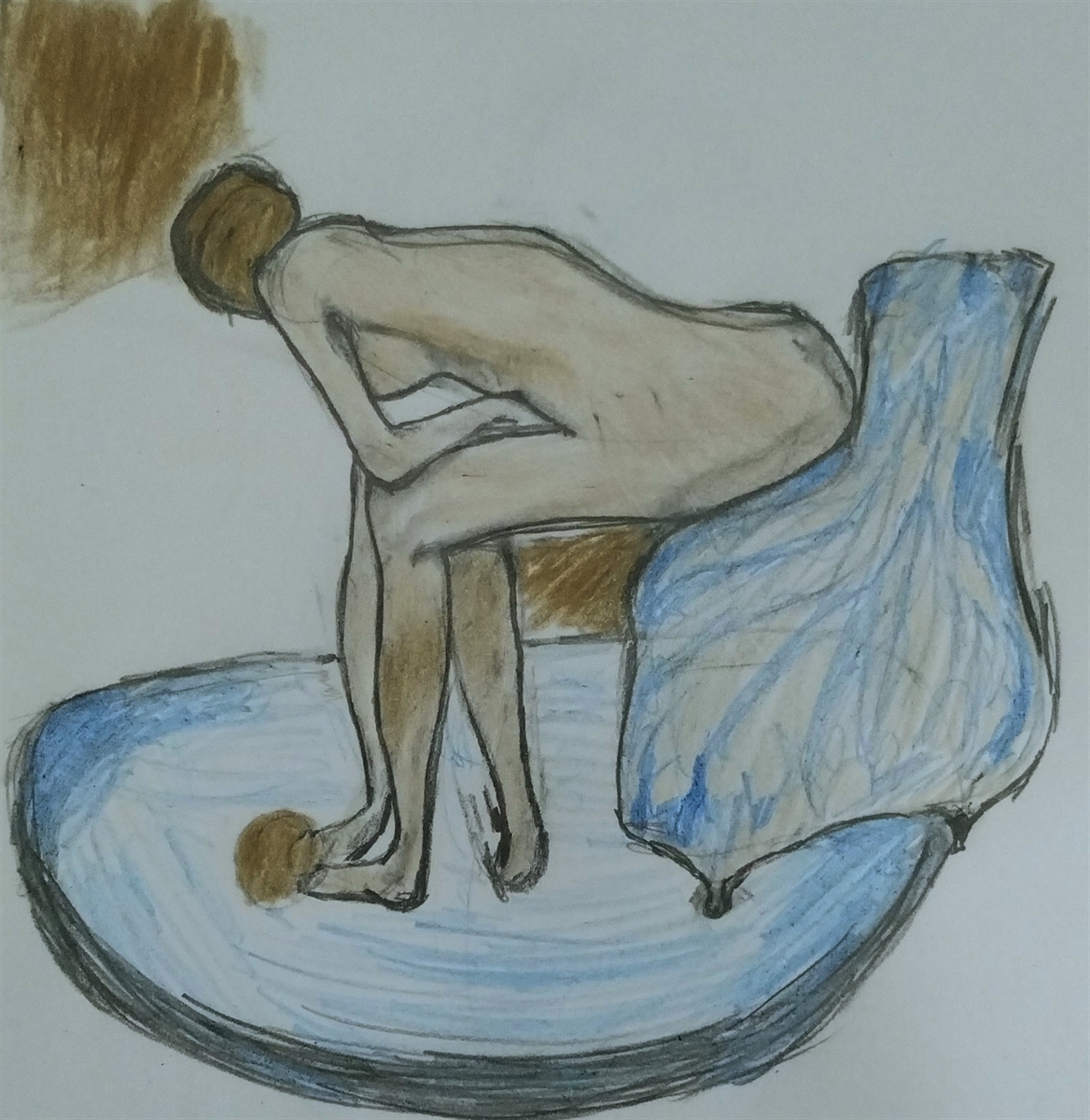 Mulher tomando banho em banheira rasa, Degas (1885)